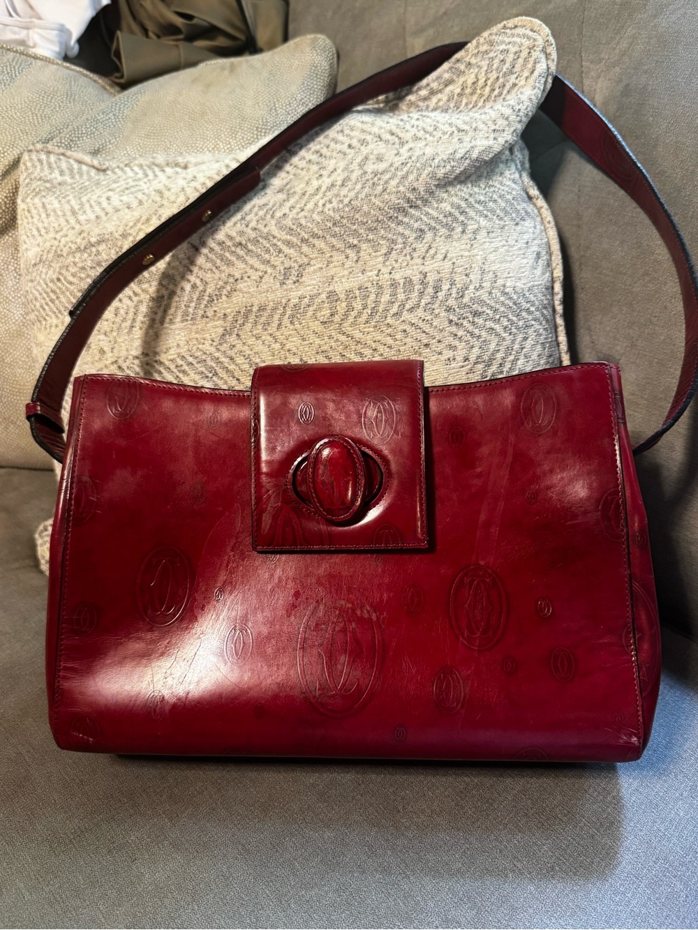 Cartier Burgundy Embossed Leather Shoulder Bag